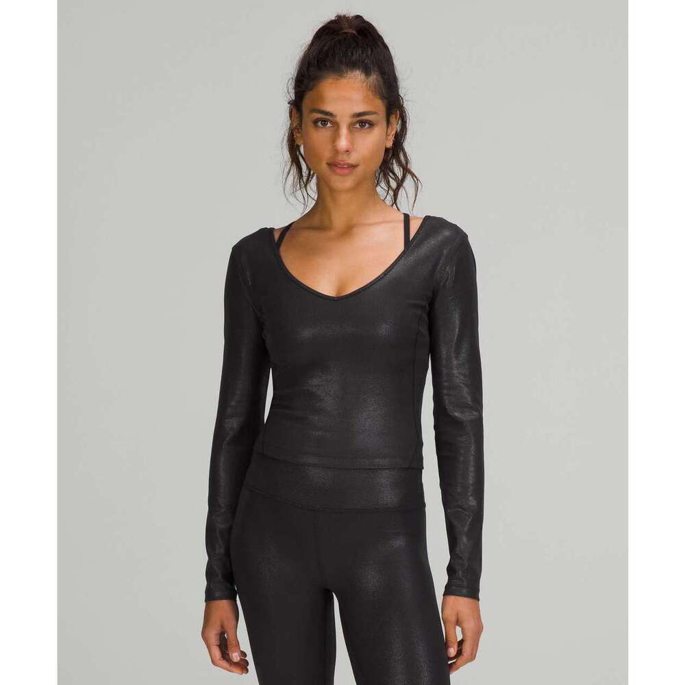Lululemon Align Long Sleeve Shirt Shine, Radiate Foil Print Black, Size 6